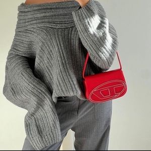 Becca oversized high roll knit pullover, storm grey